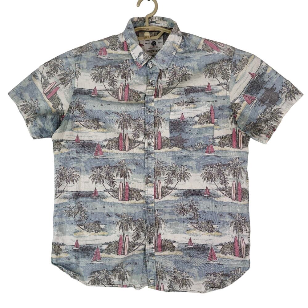 Denim & Flower Shirt Mens L‎ Slim Fit Inside Out Hawaiian Vacation Aloha Cotton